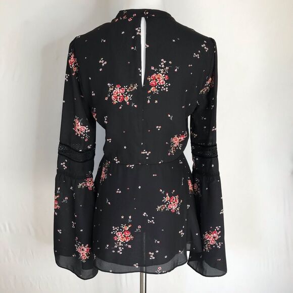 Show Me Your MuMu Lafayette Blouse XS NWT Black Red Cherry Blossom Bell Sleeve - Picture 7 of 16